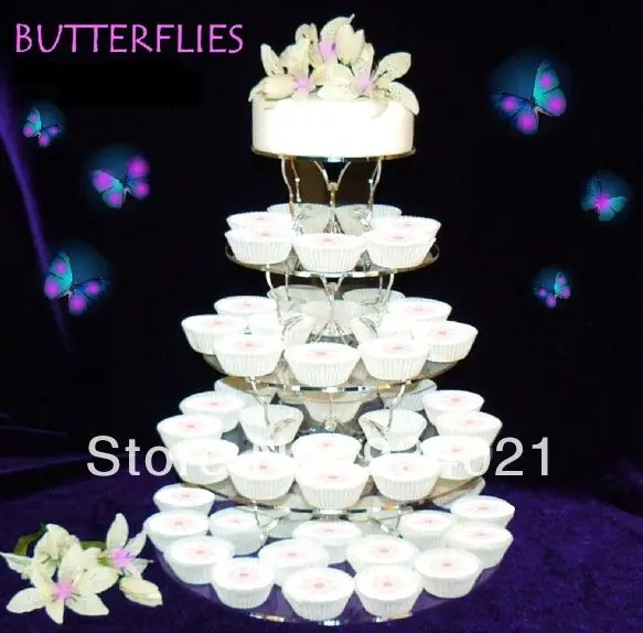 Crystal Clear 5 Tier Circle Butterfly Cupcake Wedding Cake Stand, Acryl Butterfly Crystal Cake Rack Cupcake Wedding Cake Stand
