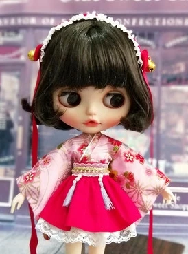 Модное японское кимоно с лентой для волос, Новая Одежда для кукол blyth licca ob24 1/6, аксессуары для кукол, Одежда для кукол, 1 комплект = 4 шт - Цвет: pink