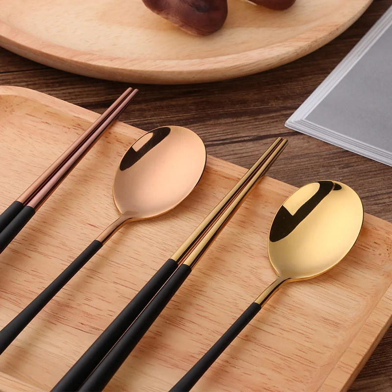 2 набора китайские золотые палочки для еды ложка столовые приборы 18/8 нержавеющая