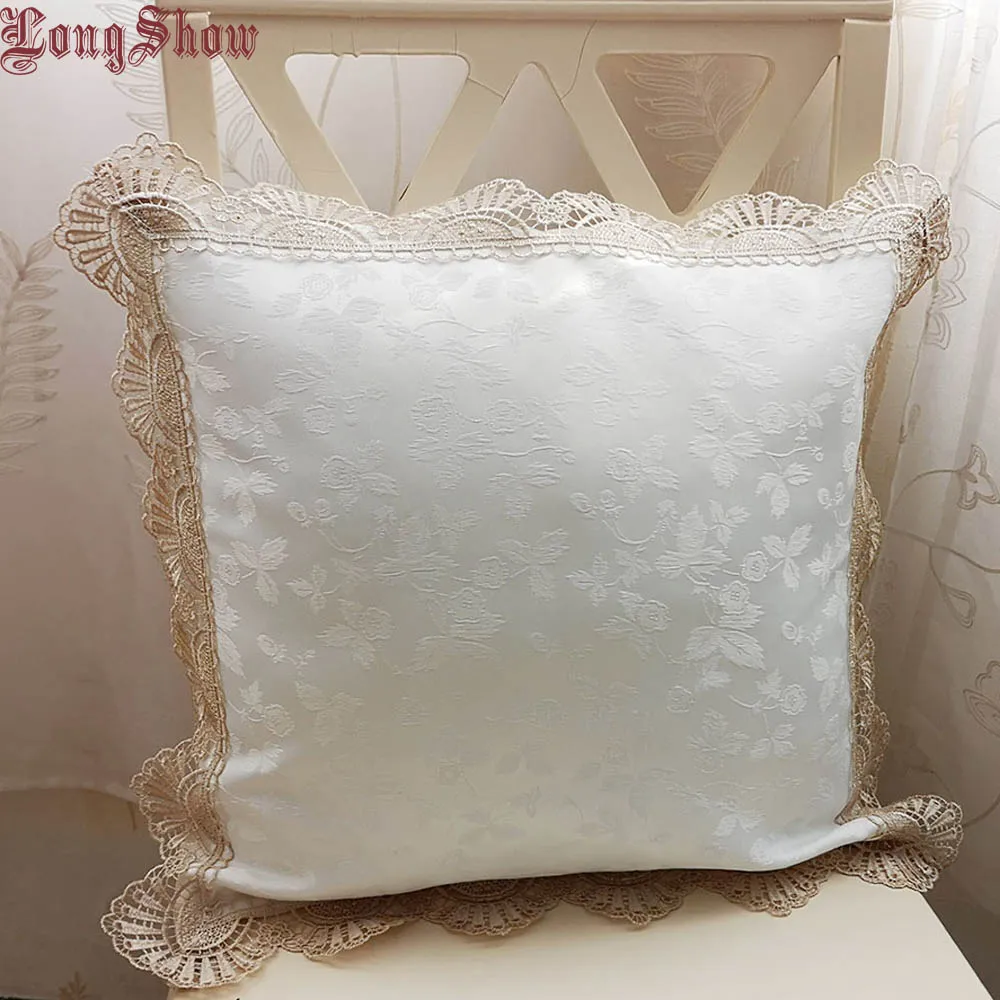 LongShow 45x45 см, квадратный чехол для подушки, красный, розовый, белый цвет, декоративная подушка для дома, креативный Ретро Европейский стиль, жаккардовый чехол для подушки - Цвет: Белый