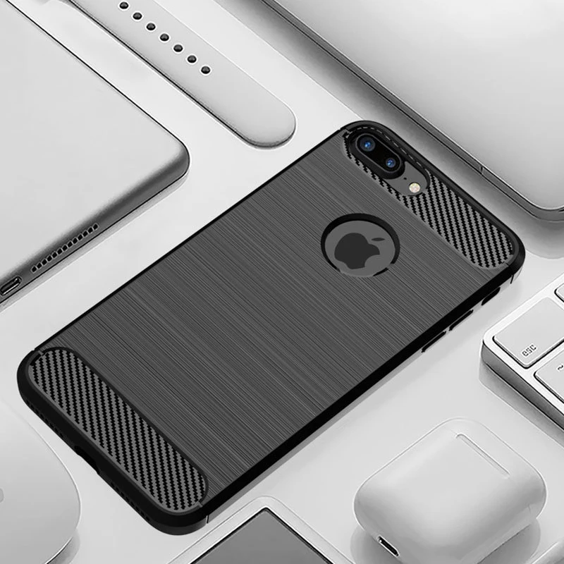 Чехол для iPhone 7 8 Plus силиконовый чехол ТПУ бампер противоударный карбоновый P Funda