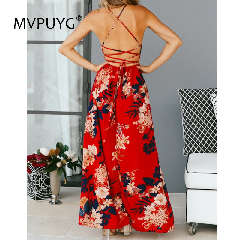 Летние Для женщин макси платье 2018 Винтаж сексуальным вырезом на спине и обувь в