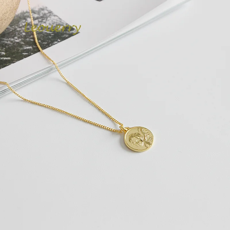 Leouerry 925 Sterling Silver Angel Cupid Coin Necklace Simple Round Pendant Clavicular Chain for Women Jewelry Gift | Украшения и
