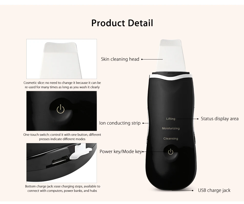 Ультразвуковой перезаряжаемый скраб для кожи лица очиститель пор Удаление угрей