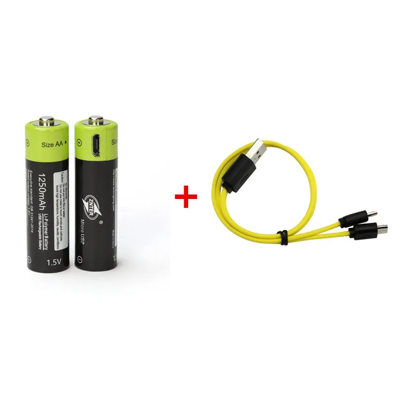 battery with cable ZNTER 2 шт Универсальный AA 1,5 V 1250mAh USB перезаряжаемый литий-полимерный аккумулятор, заряжаемый кабелем Micro USB - Цвет: battery with cable