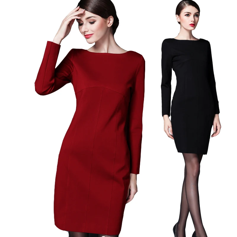 

AYUNSUE 2020 Casual Autumn Winter Dress Ladies Black Red Dresses For Women Slim Long Sleeve Dress Female Plus Size Robe 6688