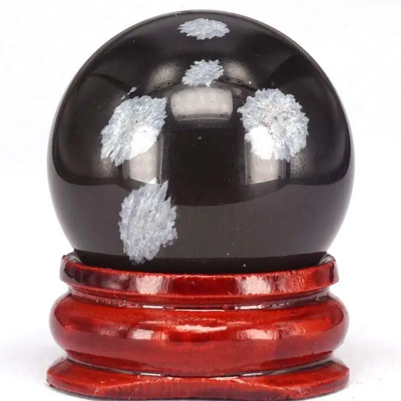 Snowflake Obsidian Натуральный драгоценный камень розовый кварц кристалл рейки лечебная сфера мяч массаж яйцо Глобус коллекция домашнего декора - Цвет: Snowflake Obsidian