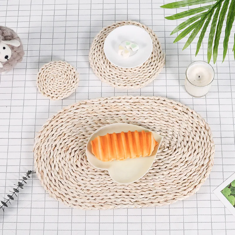 

DIY new Round handmade corn woven mat insulation anti-scalding simple kitchen straw mat