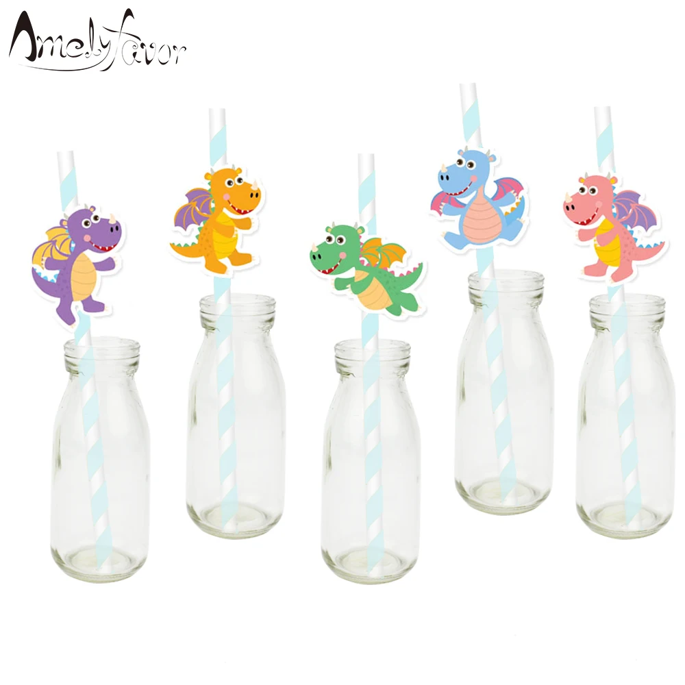 

Cute Dragons Party Straw 25PCS Paper Straws Decoration Party Festive Supplies Paper Drinking Straws Event Supplies