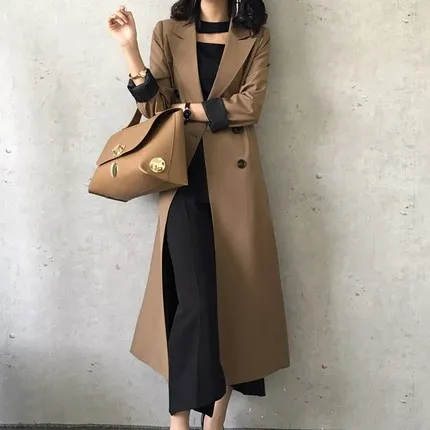 Женская длинная двубортная ветровка AYUNSUE Свободная Повседневная в Европейском