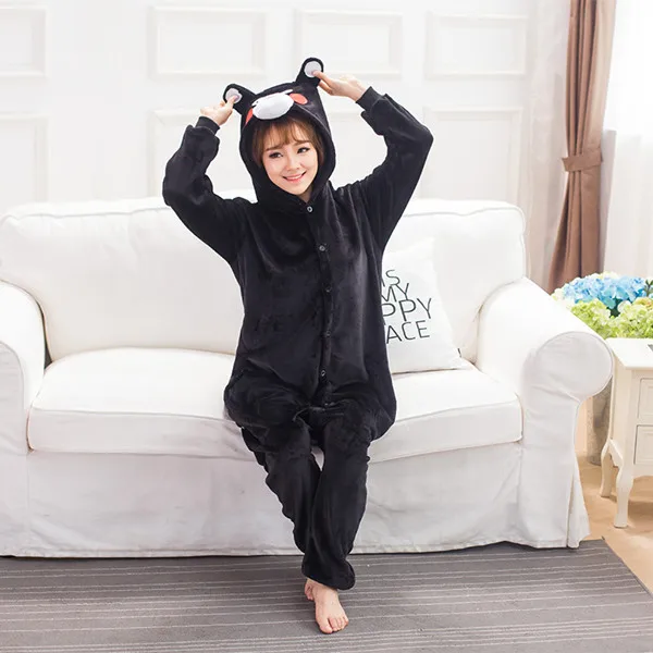 MC0849 black bear Унисекс пижамы с животными для взрослых Onesie Fire Dragon Bear ободок с ушками кошки, тигра коровы фланелевые Мультяшные милые теплые зимние пижамы для косплея - Цвет: MC0849 black bear