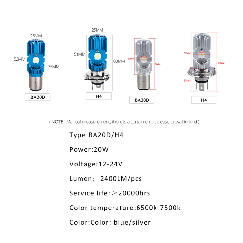 Светодиодные лампы H4 P43t HS1 LED BA20D H6 для фар мотоцикла 2400Lm HI LO аксессуары скутера ДХО