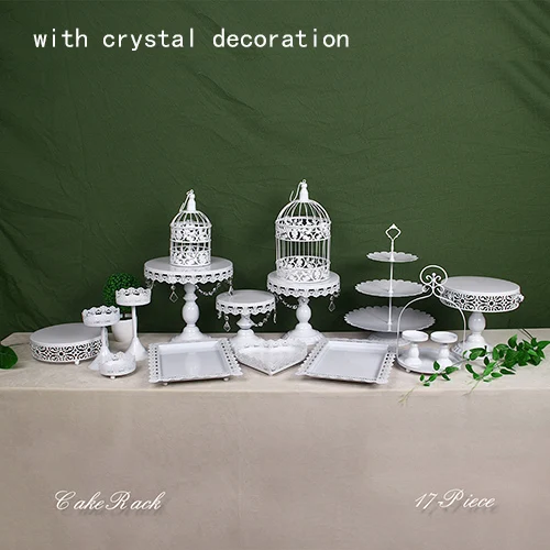 17pcs white Золотой белый торт стенд Свадебный кекс стенд набор стеклянный купол Кристалл конфеты бар инструменты для украшения торта Формы для выпечки Набор 3-19 шт - Цвет: 17pcs white