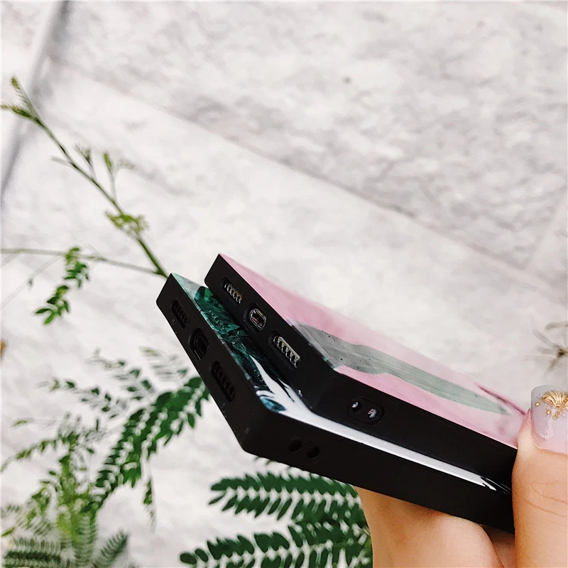 WMZSUCC Cactus Banana Leaf Print Square Angle Tempered Glass Phone Case For iPhone X 6 Full Cover for 8/ 6S 7 Plus |