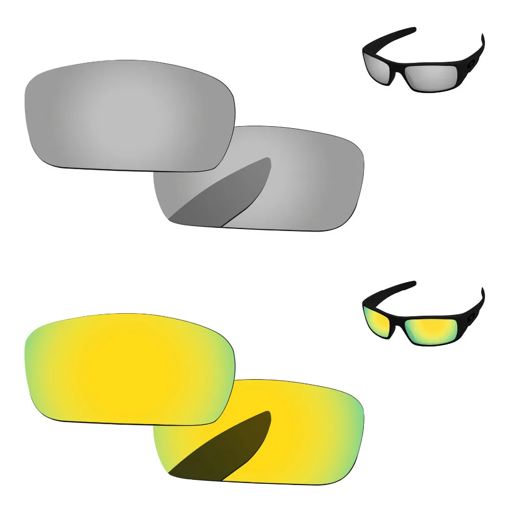 

Хром серебро & 24 K золотой 2 пары зеркальные поляризованные Сменные линзы для коленчатого вала Солнцезащитные очки Рамка 100% UVA и UVB Защита