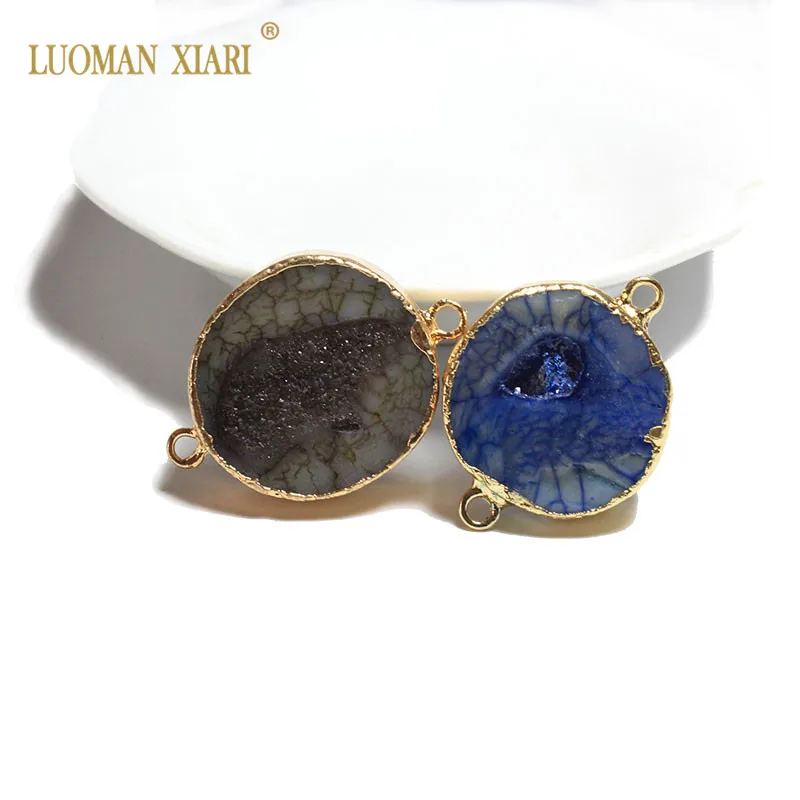 Оптовая продажа натуральный Агаты позолоченный круглый камень 2 круг кулон DIY