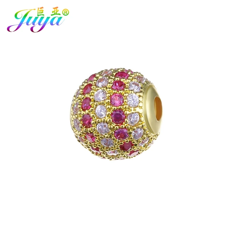 10mm Gold Red Juya DIY ювелирные изделия металлические бусины микро паве циркон 10 мм Starburst круглый шар бусины для женщин мужские украшения из бисера Изготовление - Цвет: 10mm Gold Red