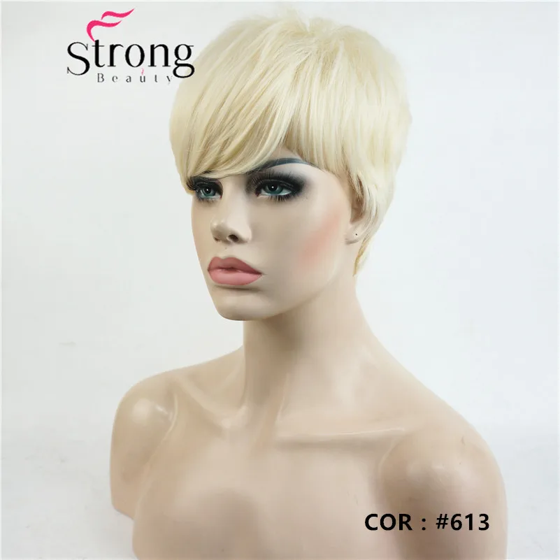StrongBeauty короткий боковой взрыва красный асиметрический прямой парик полный синтетические парики выбор цвета