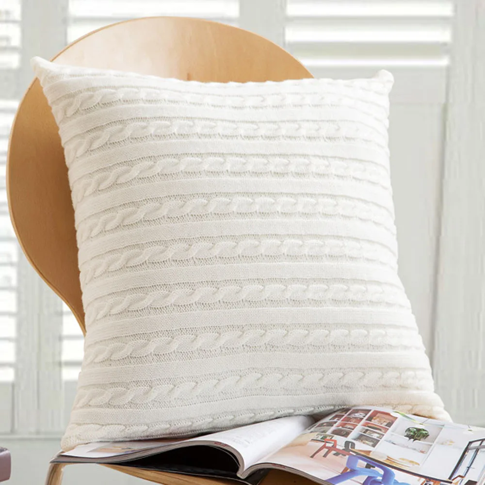 Твист вязаный сплошной наволочка Модная хлопковая однотонная вязаная Наволочка