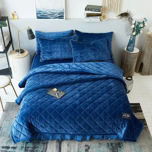 bedding set 1 Комплект постельного белья из голубого флиса, теплое покрывало, одеяло, покрывало для кровати, Комплект постельного белья с юбкой, наволочка, размер королевы, couvre lit colchas para cama - Цвет: bedding set 1