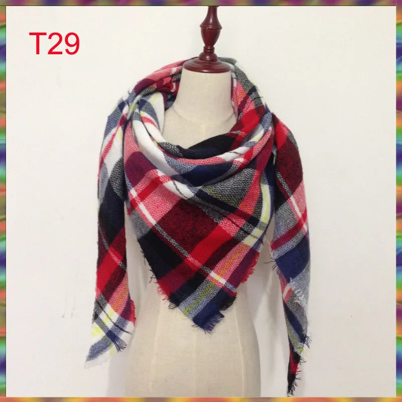 Брендовый женский зимний клетчатый треугольный вязаный шарф женские теплые шали