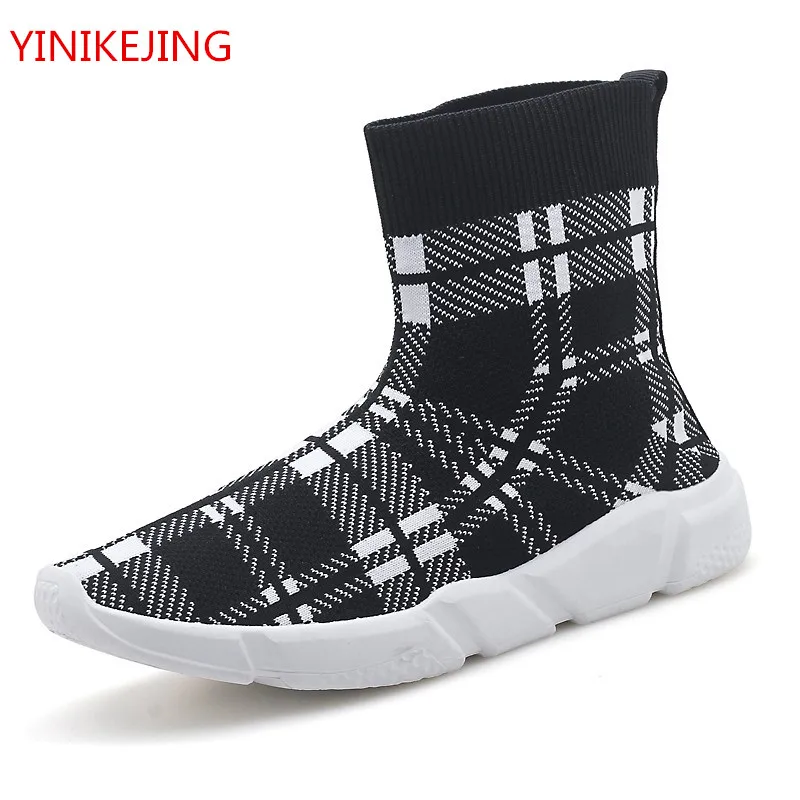 Mens Breathable Knit Sock Shoes Flying Platform High Top Fashion Outdoor Ankle Boots Comfortable Mesh Slip-on | Обувь