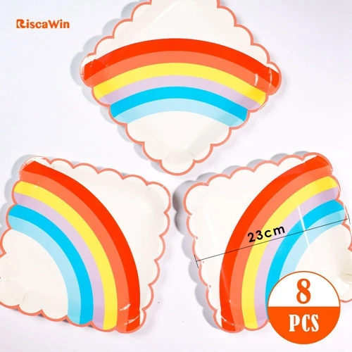 9 inch Rainbow plate Riscawin Единорог радужные бумажные тарелки и стаканы на день рождения и свадьбу украшения для одноразовой посуды набор для душа - Цвет: 9 inch Rainbow plate