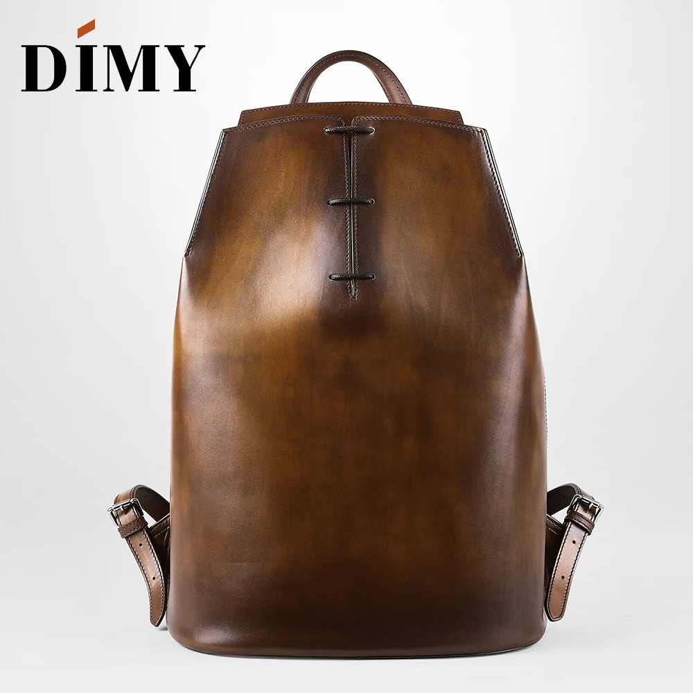 DIMY Genuine Leather Backpack for men Gentleman must Calfskin Backpacks Hand Patina 2019 Newest Men's Bag Shoulder Bags