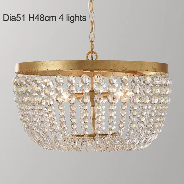 Dia51 H48cm 4 lights Винтажная Золотая люстра освещение K9 Хрустальная бусина подвесная люстра Ретро подвесные светильники для гостиной спальни кухни столовой - Цвет абажура: Dia51 H48cm 4 lights