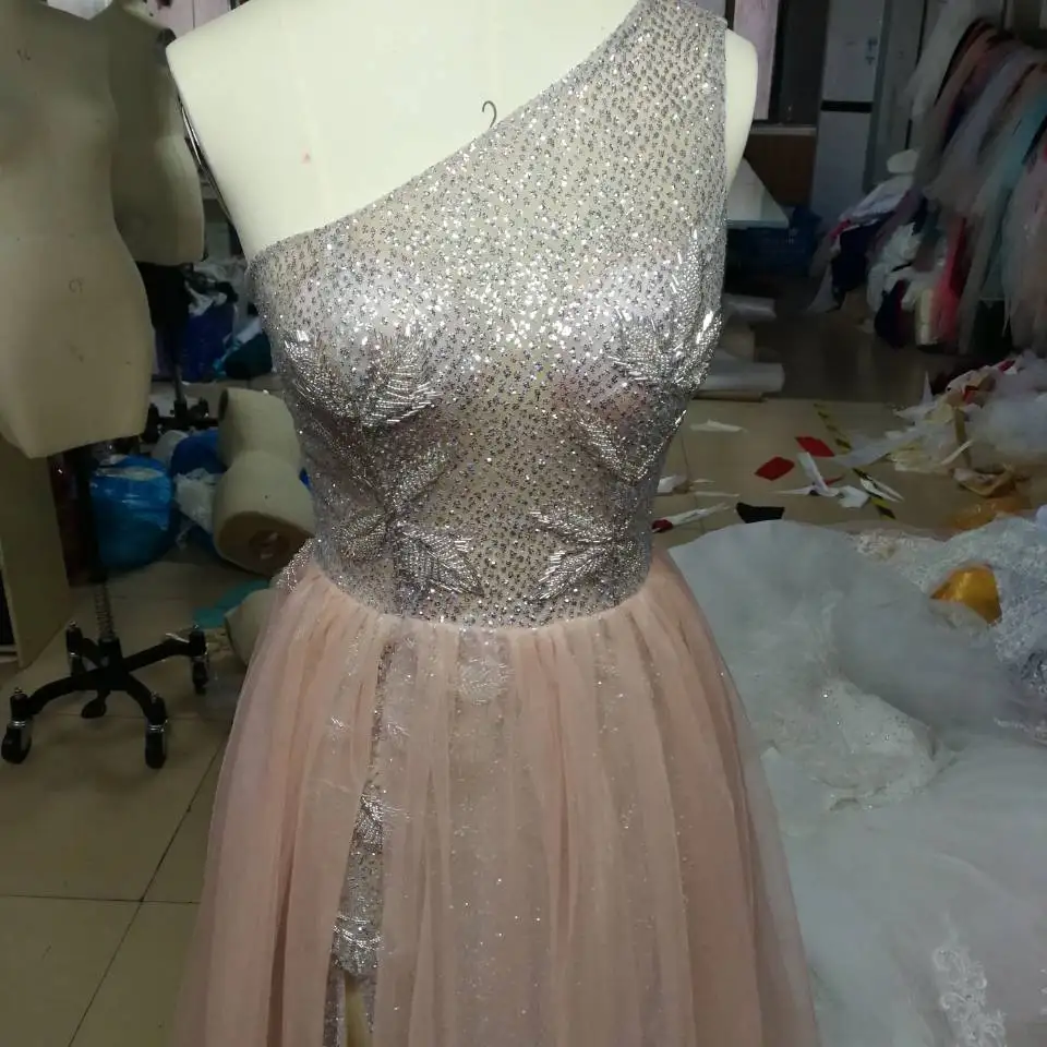 Robe De Soiree/Вечерние платья цвета шампанского с разрезом трапециевидные Вечерние на