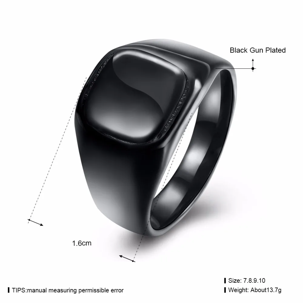 Men Fashion Cool Ring 16MM Gun Black 316L Titanium Steel Square Watch Punk Jewelry Size 7-10 Stainless Rings | Украшения и
