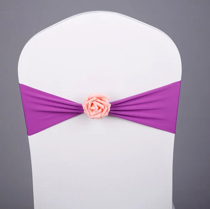 Галстук бабочка из спандекса цвета сливы с розовым шариком|spandex sashes|stretch sashspandex chair