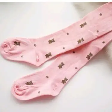 pink Детские колготки зима-осень, колготки для маленьких девочек Колготки с рисунком медведя, хлопковые колготки одежда для малышей От 3 до 7 лет, F0013 - Цвет: pink