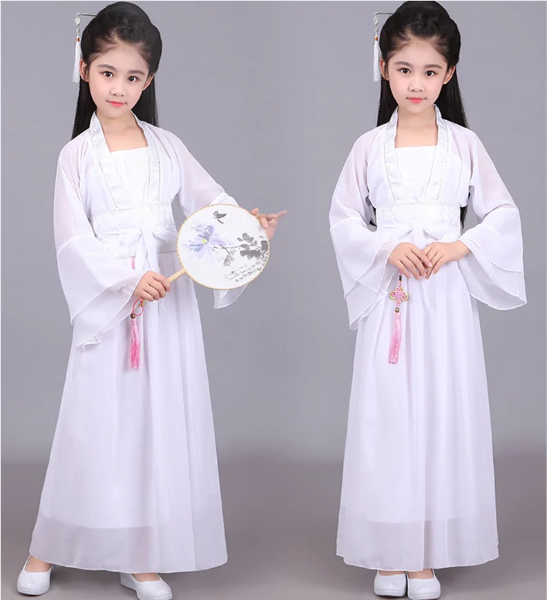Chinese Ancient Costume Hanfu Clothing Tang Dynasty Cospaly Sky Blue Lavender Red Pink White Little Children's Dresses for Girls | Детская
