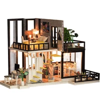 diy larget doll house toy wooden miniatura doll houses miniature dollhouse toys with furniture dust cover birthday gift k033