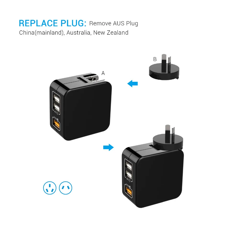 Turata Quick Charge 3.0 fast USB Зарядное устройство 3.6-6.5 В 2.4a мобильного телефона Портативный