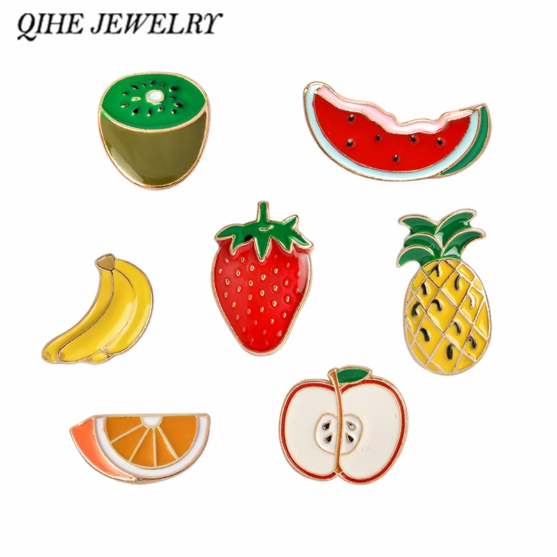 Эмалированная булавка для фруктов арбуз киви клубника оранжевый банан яблоко