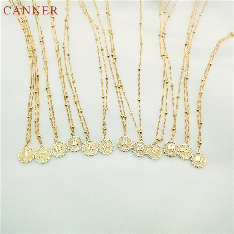 Золотой цвет 12 Созвездие ожерелье Знак зодиака резные круглые ожерелья для монет