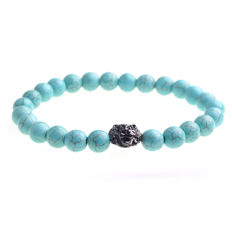 ASHMTIA 2019 натуральный Howlite камень бусины Эластичный Браслет W/Золотой голова льва