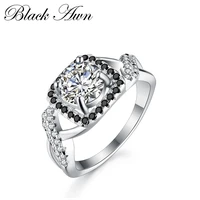 black awn genuine 100 925 sterling silver jewelry wedding rings for women blackwhite stone bijoux c242