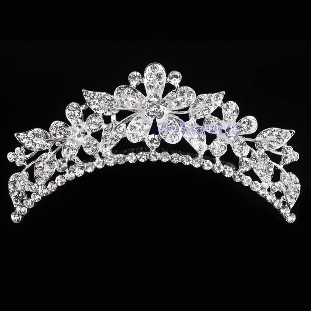 Цветок горный хрусталь свадебный кристалл волос головная повязка гребень Корона