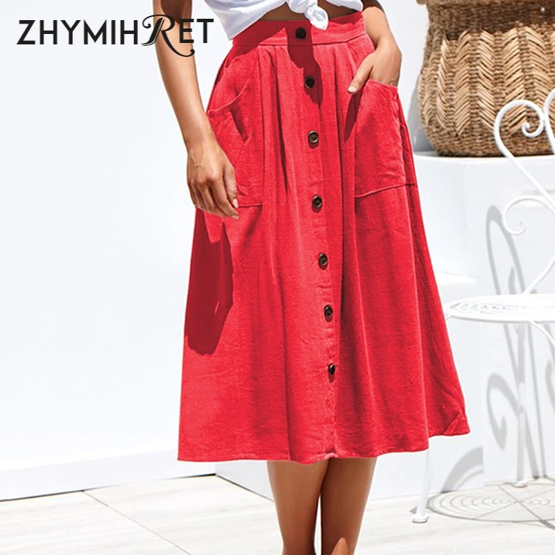 ZHYMIHRE 2019 новые богемные клепки хлопок миди юбка с карманами Повседневная