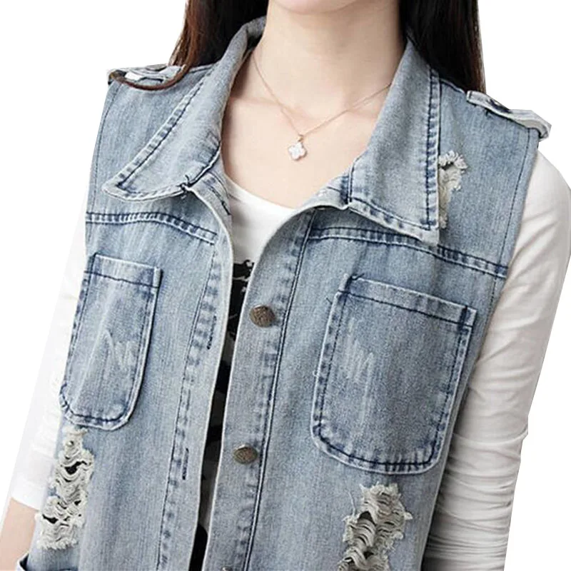 Новинка 2017 Весенняя стильная женская джинсовая жилетка большого размера средней