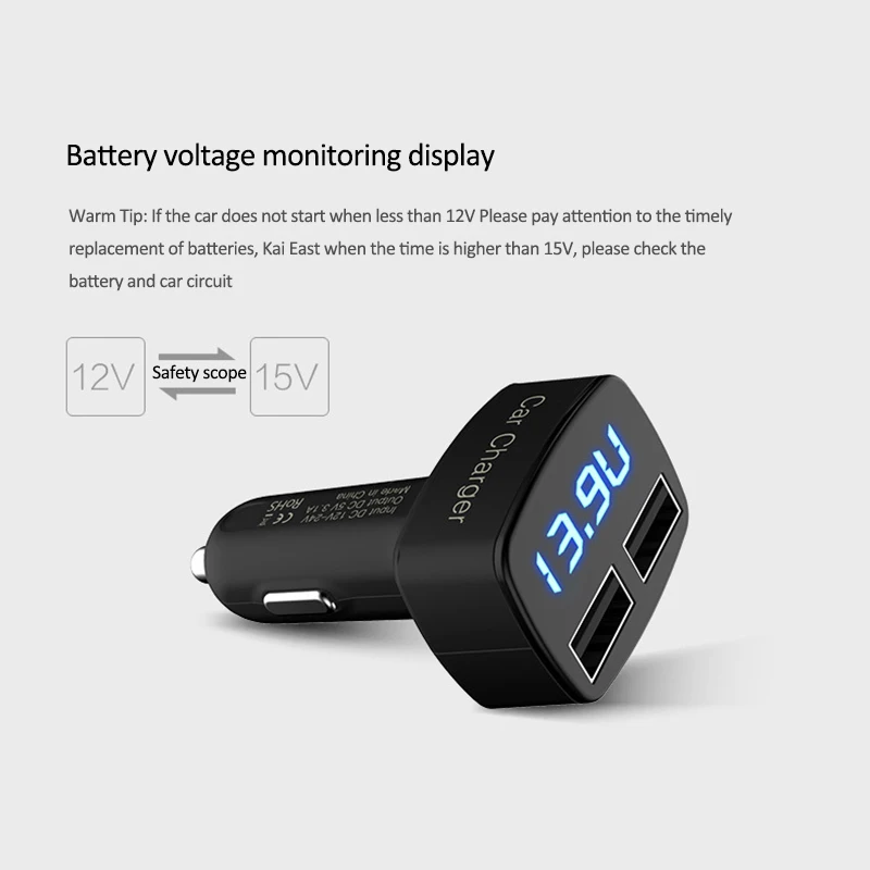 DC 5 В 4 в 1 Dul автомобильное зарядное устройство вольтметр USB цифровой амперметр