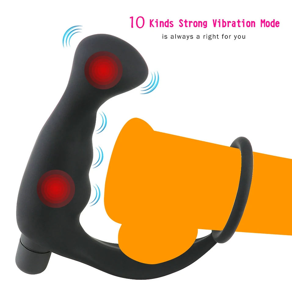 CamaTech силиконовый анальный вибратор массажер простаты с кольцом 10 Вибратор на