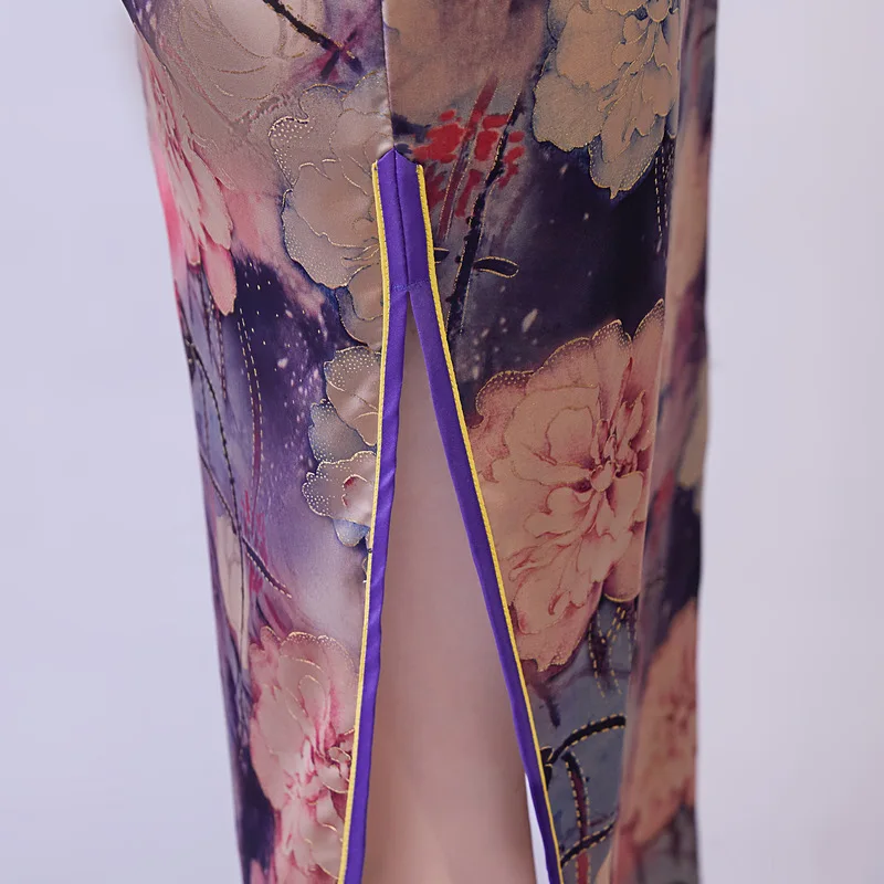 

2019 Long Cheongsam Fashion Chinese style Short Sleeve Dress Womens Rayon Qipao Slim Party Dresses Summer Lady Vestido S-XXL