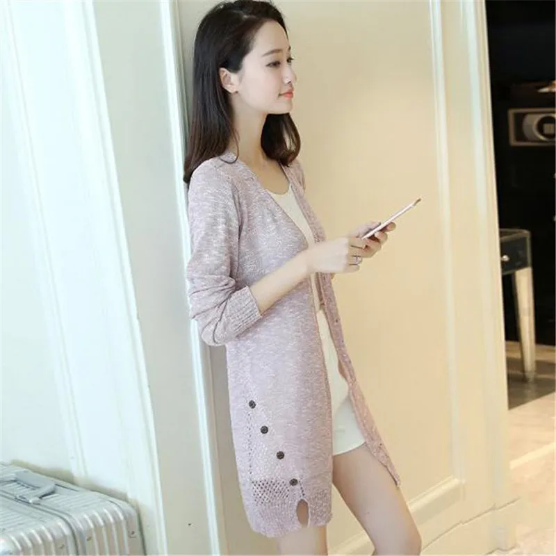 Women Knitted Cardigan Spring New Medium Long Outer Knitwear Jacket Autumn Hollow Sunscreen Tops Elegant Fashion Sweater Lj339 |