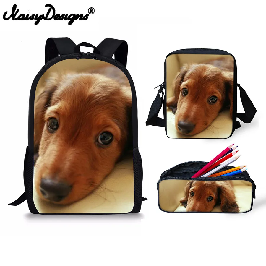 2019 Fashion 3PCS Sets Women Backpack Set Dachshund Print Ladies School Backpacks Crossbody Bag Pencil Pack For Girl Laptop Male|Мужские