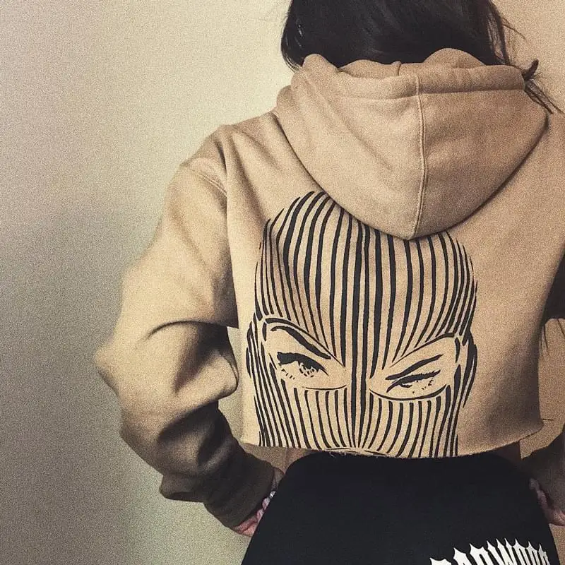 Уличная одежда с буквенным принтом женские Толстовки маска укороченный топ
