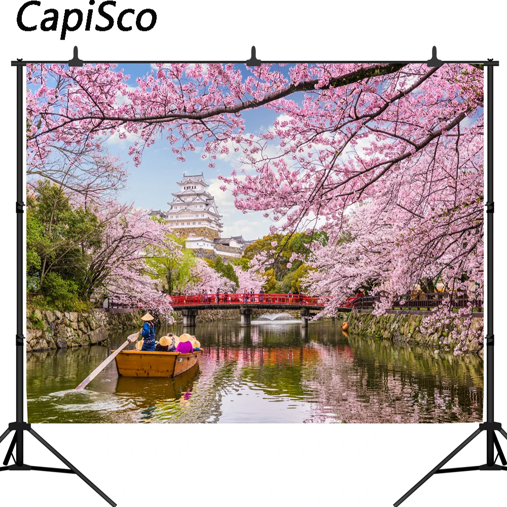 

Capisco vinyl background for a photo shoot nature Cherry blossoms bridge river photography display backdrop photobooth